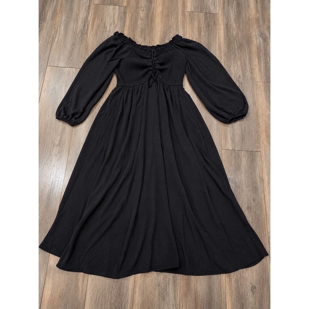 Scarlet Darkness Womens XL Black Maxi Dress Gothic Renaissance Smocked Boho